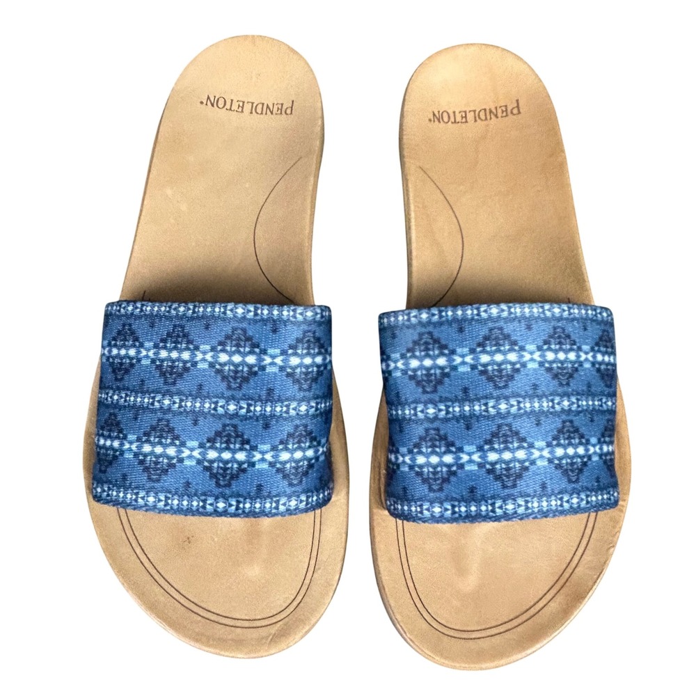 Pendleton Desert Dawn Womens Blue Aztec Geo Slide Slip On Sandals Size 6M